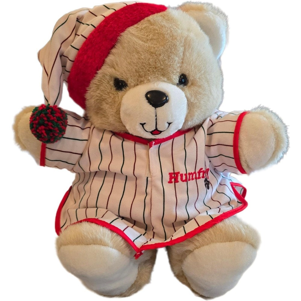 Vintage 1989 Humfrey The Bear Plush 20" Teddy Christmas Pinstripe Pajamas MTY